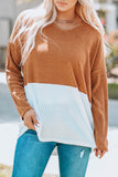 Brown V Neck Ribbed Knit Long Sleeve Top