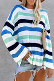 Casual Loose Bell Sleeves Striped Knit Sweater