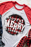 Joyful Merry & Blessed Christmas Plaid Pullover Top