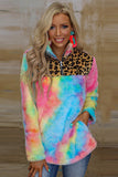 Tie-dye Fleece Sweatshirt with Leopard Splicing