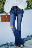 Blue High Rise Distressed Flared Jeans