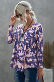 Leopard Tie Dye V Neck Pleated Long Sleeve Top