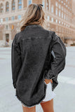 Pocket Raw Hem Buttoned Denim Jacket