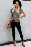 V-neck Short Sleeve Fashion Print Fantasy Fluttering Blouse