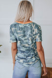 Camouflage Print V Neck Short Sleeve T Shirt