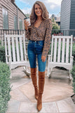 Print Buttoned Frilled V Neck Top