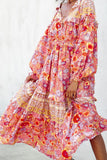 Floral Print Layered Ruffle Puff Sleeve Maxi Dress