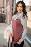 Cowl Neck Plaid Splice Casual Long Sleeve Top