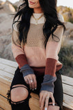 Color Block Knitted O-neck Pullover Sweater