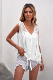 Lace Tie Front Button Tank Top