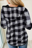 Plaid Button Collar Drawstring Pullover Hoodie