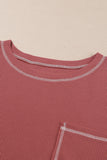 Contrast Stitching Trim Waffle Knit Pullover