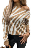 Zebra Print Mock Neck Cold Shoulder Sweater