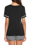 Solid Tee Striped Shorts Lounge Set