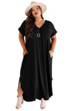 Plus Size V Neck Short Sleeve Maxi Dress with Slits