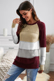 Multi-color Knitted Color Block Long Sleeve Crew Neck Sweater