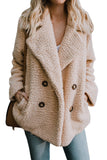 Khaki Fleece Open Front Coat with Pockets