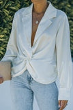 White Lapel Neck Twist Long Sleeve Shirt