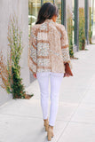 Keyhole Mix Print Mock Neck Blouse