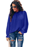 Frilled Mock Neck Balloon Sleeve Blouse
