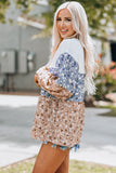 Floral Splicing Puff Long Sleeve Tunic Top