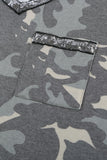 Sequined V Neckline Camo Plus Size T-shirt
