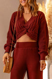 Twisted Front Cable Knit Cropped Sweater