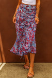 Bohemian Floral Drawstring Ruched Long Skirt