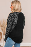 Leopard Raglan Sleeve Waffle Knit Plus Size Top
