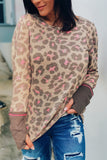 Contrast Cuffs Leopard Knit Top