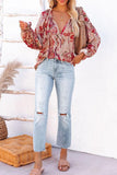 Split V Neck Printed Blouse