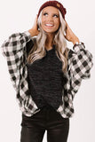 Buffalo Plaid Splicing Split Neck Knit Top