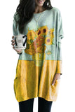 Star Printing Long Sleeve Tunic Top With Two Side Pockets