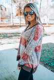 V Neck Drop-Shoulder Sleeve Leopard Color Block Top