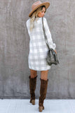 Gingham Balloon Sleeve Sweater Dress