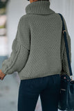 Khaki Solid Turtleneck Cable Knit Pullover Sweater