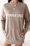 Pumpkin Spice Print Ribbed Trim Sweatshirt Dress