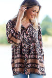 Black Vintage Boho Floral Print Loose Shirt