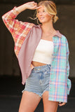 Pink Plaid Contrast Color Block Shirt