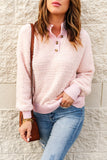 Pink Button Neckline Ribbed Trim Furry Knit Sweater