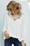 V Neck Lace Patchwork Green Blouse