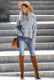 Beige Grid Pattern Turtleneck Sweater