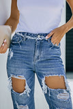 Sky Blue Cut Out Straight Leg Distressed Boyfriend Jeans