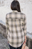 Khaki Chest Pocket Plaid Pattern Long Sleeve Shirt