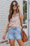 Leopard Jacquard Short Sleeve Satin Blouse