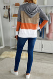 color Zipped Front Colorblock Hollow-out Knit Hoodie