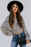 Leopard Print Drawstring Pullover Blouse