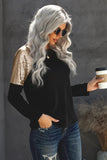 Sequin Shoulder Long Sleeve Top