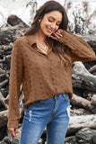 Long Sleeve Button Fuzzy Polka Dot Shirt