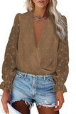 Polka Dot Print Deep V Neck Blouse